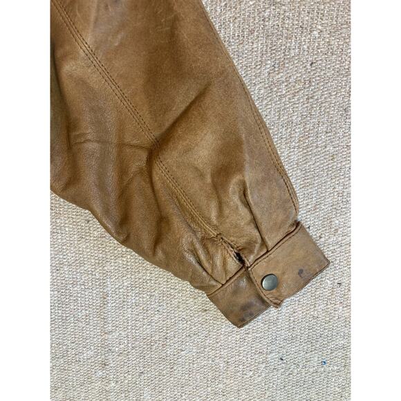 VINTAGE Womens WINLIT Sz Medium Brown Tan Leather Jacket Nylon Lining - Picture 11 of 11